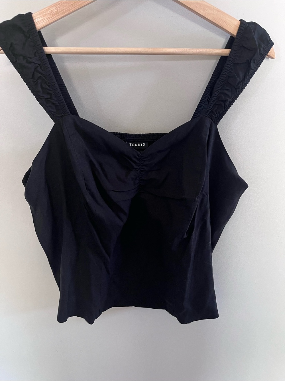 Torrid Washable‎ Challis Smocked Crop Top Deep Black Ruched Sweetheart 00 M/L 10